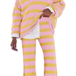 Pink Yellow Striped Knit Lounge Set – Matching Sweater & Pants – Size Small